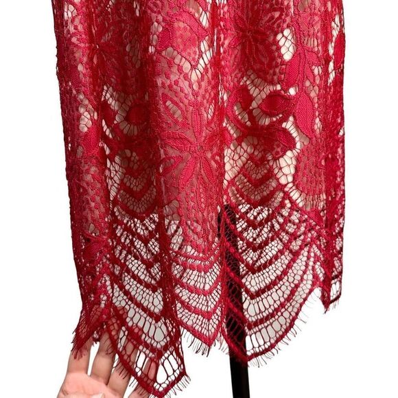 Express Red Floral Lace Overlay Cocktail Dress Womens Large Sleeveless Glam - Picture 5 of 11